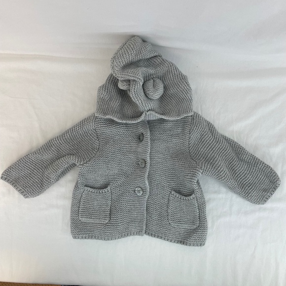 Baby Gap Button Down Sweater with Hood Ears Gray Size 0-3 Months - Picture 1 of 7